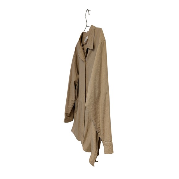 Style Studio Button Front Shirt Linen Cotton Blend Minimalist Lagenlook Tan 1X - Picture 2 of 8